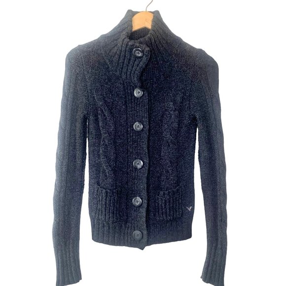 American Eagle Cable Knit Chunky Wool Blend Cardigan - Picture 2 of 12